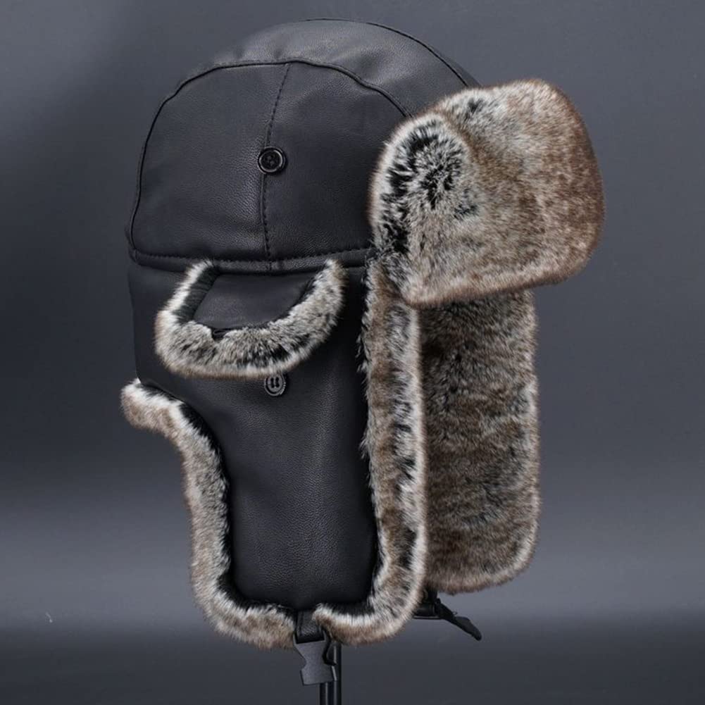 Donna/Uomo Cappello da Caccia in Pelliccia Sintetica Caldo Berretto Russo con Paraorecchie Cappello Aviatore in Pelle
