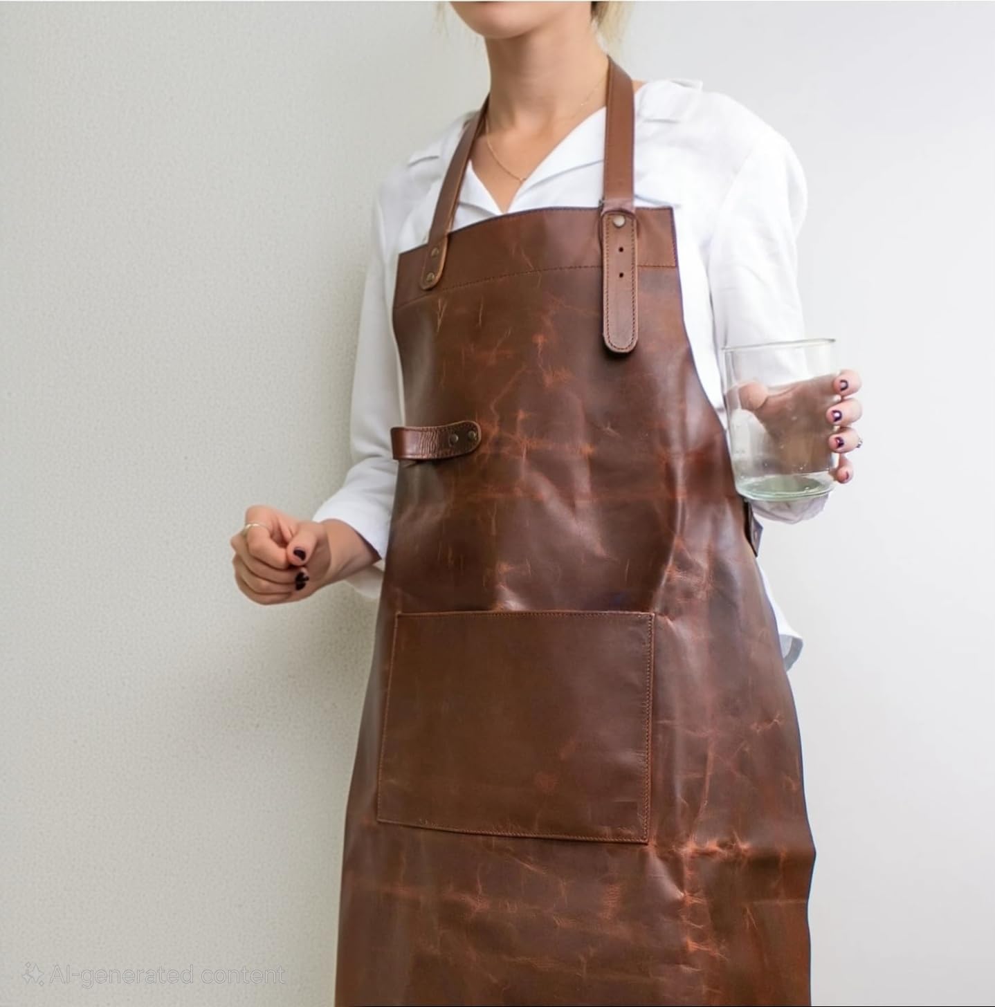 Delantal de cuero para hombres y mujeres – Delantal de primera calidad para barbacoa, carnicero, chef con correas ajustables y bolsillos