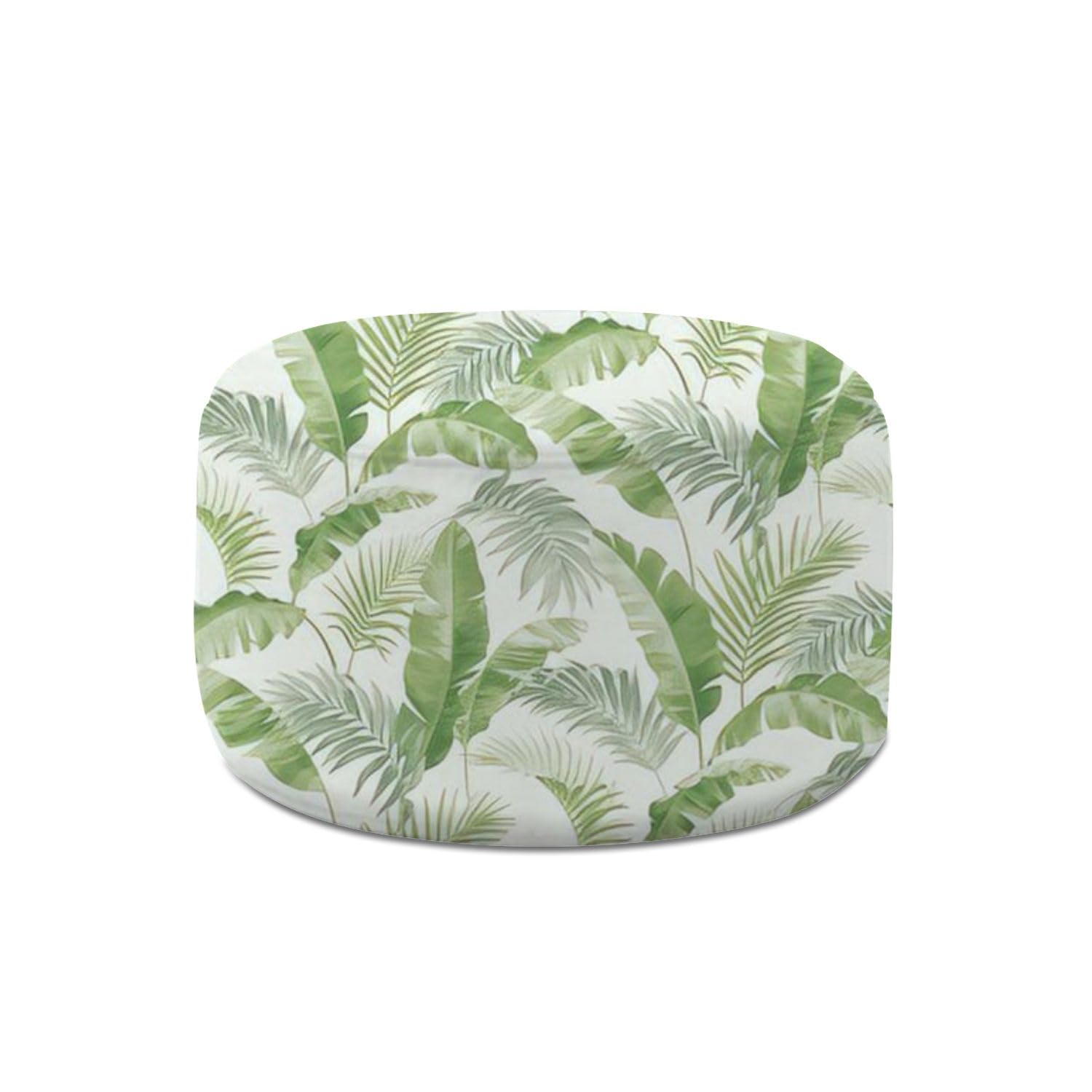 Round Pouf Ottoman Vintage seamless pattern tropical plants Palm leaves style botanical Foot Stool Foot Rest Floor Stool Bean Bag Chair Cotton Linen Removable Indoor Outdoor for Living Room Bedroom