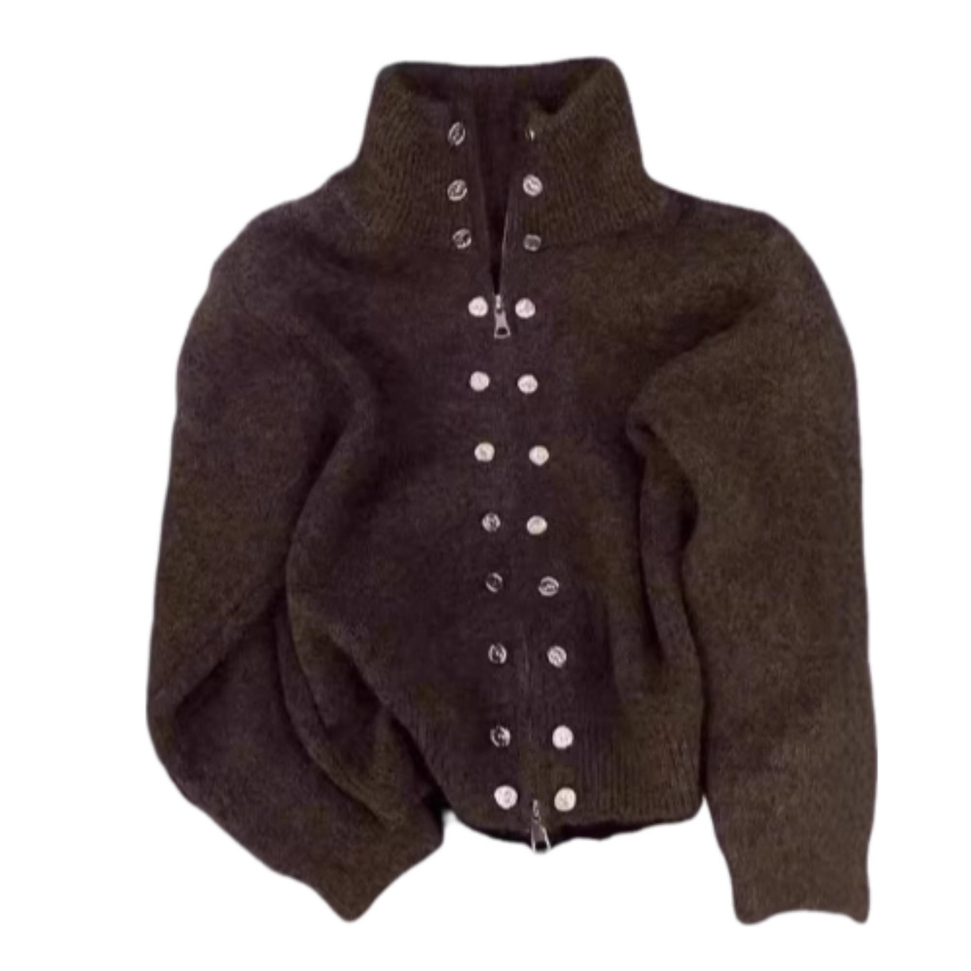 Fall Winter Mock Neck Cardigan Sweater Vintage 2000s Y2k Grunge Knit Tops 2025 Trendy Zip Up Sweater Women
