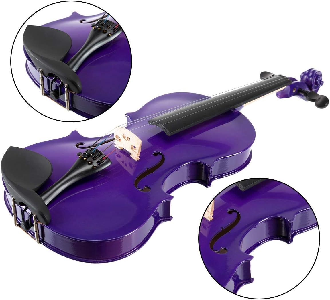 ARTALL 4/4 Handmade Student Acoustic Violin Beginner Pack with Bow, Hard Case, Chin Rest, Spare Strings, Rosin and Bridge, Glossy Purple