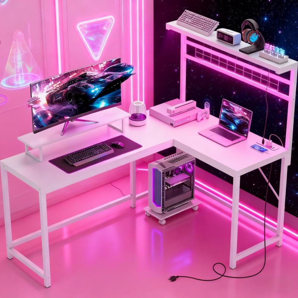 Amazon.com: Zentrava 61.6'' L Shaped Gaming Desk with Power Outlets ...