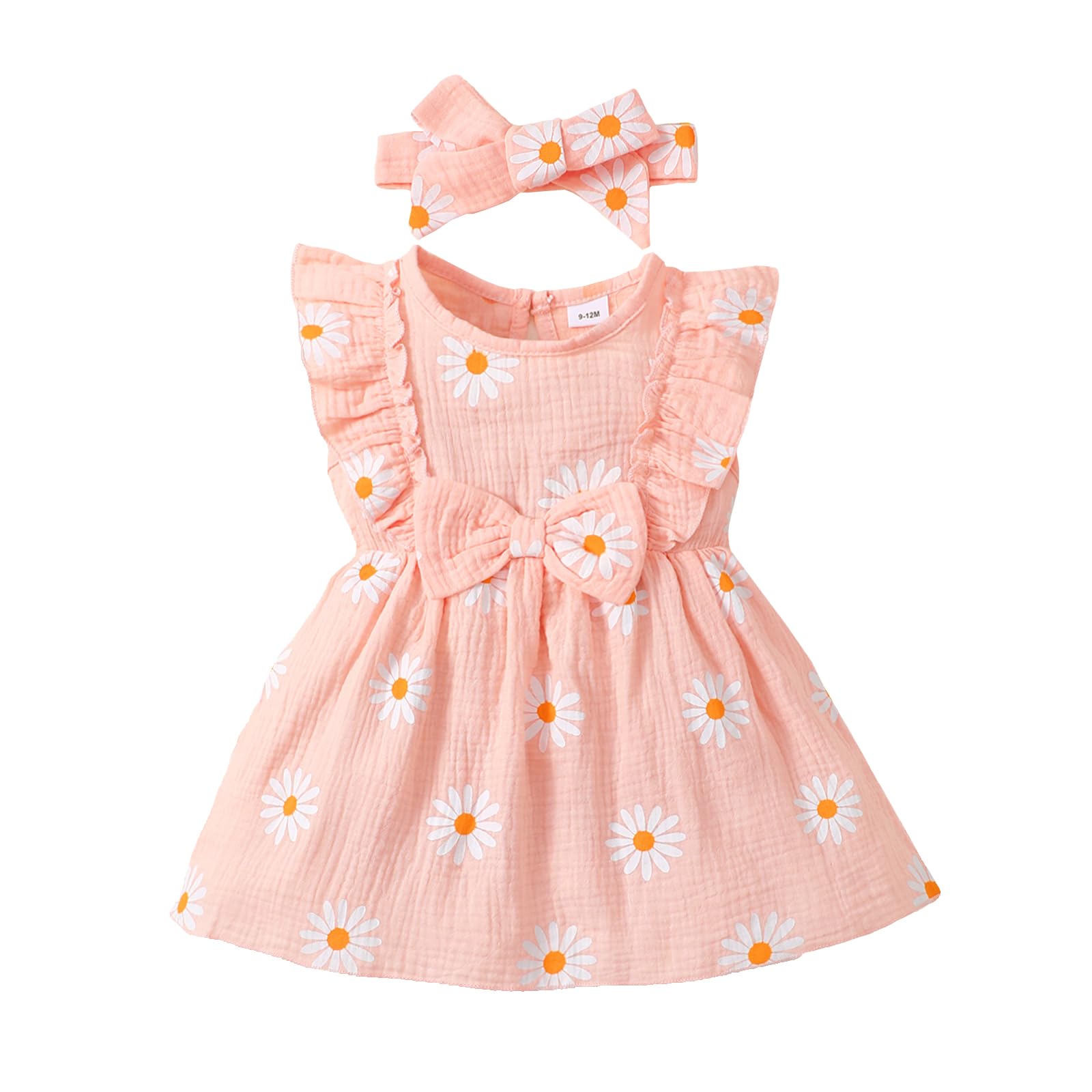 UUAISSO Neugeborenen Mädchenkleider Sommeroutfits Gänseblümchen Kleid Freizeitkleid Geschenke Babykleidung für Mädchen mit Stirnband
