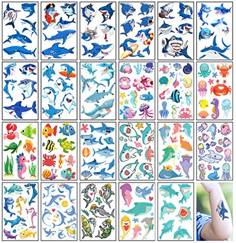 Shark Temporary Tattoos for Kids Ocean Dolphin Whale Fish Tattoo Body Stickers Costume