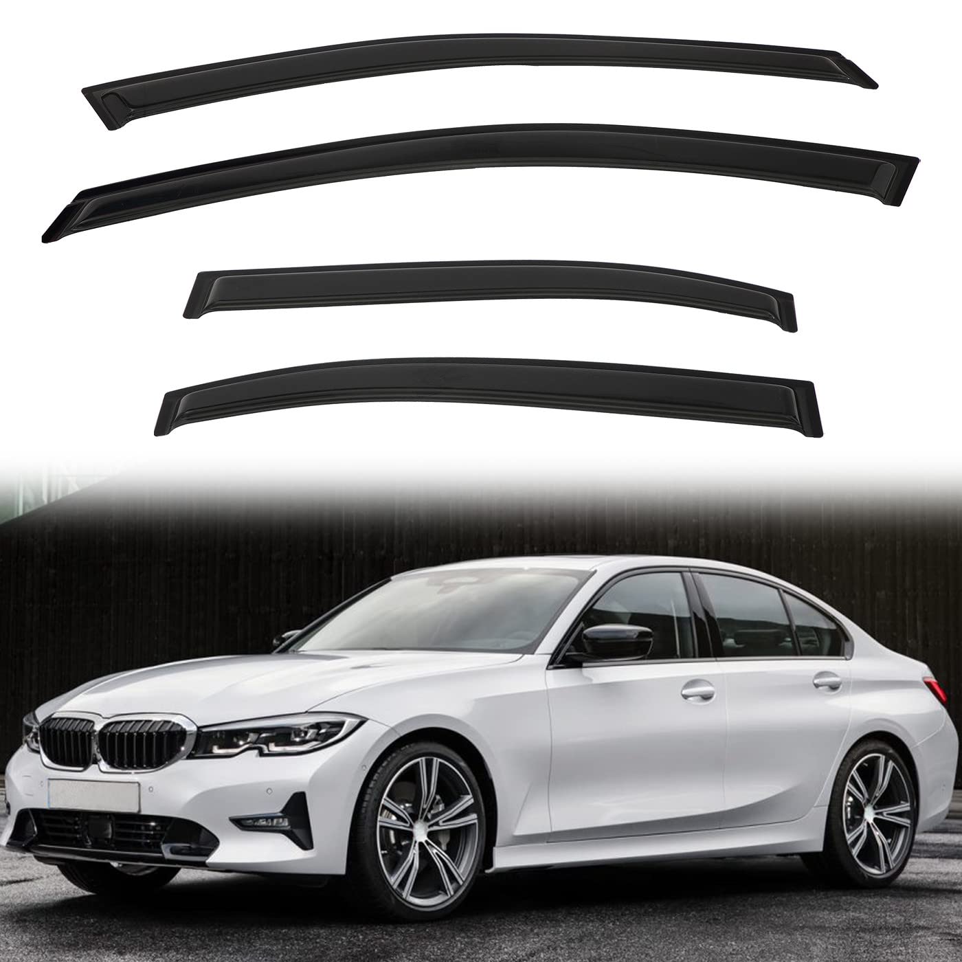 Photo 1 of PLDDE 4pcs Out-Channel Smoke Tint Rain Guard Compatible with 2012-2019 BMW F30 3-Series 4-Door Sedan M3 318 