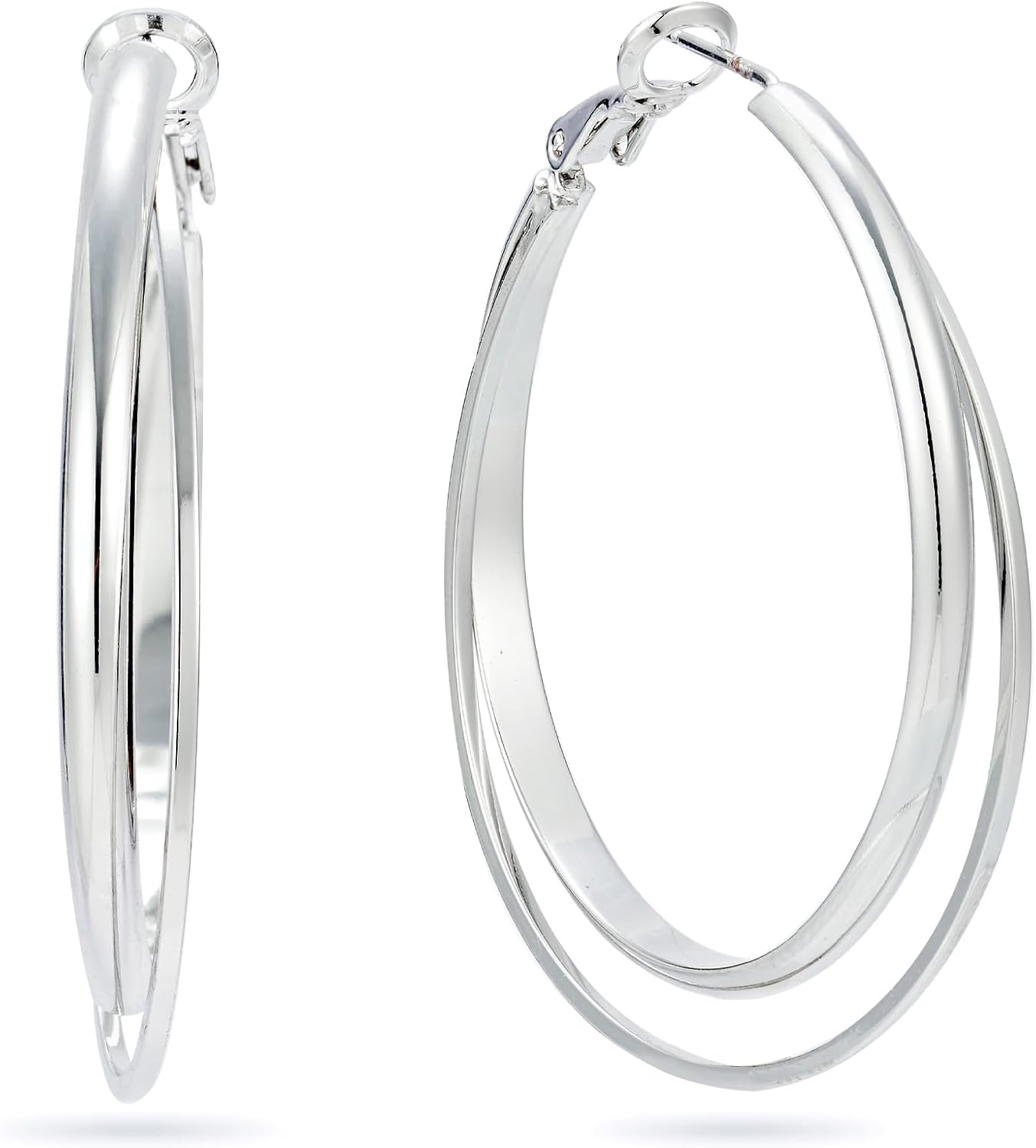 Double Hoop Earrings for Women, Lightweight Silver Hoop Earrings