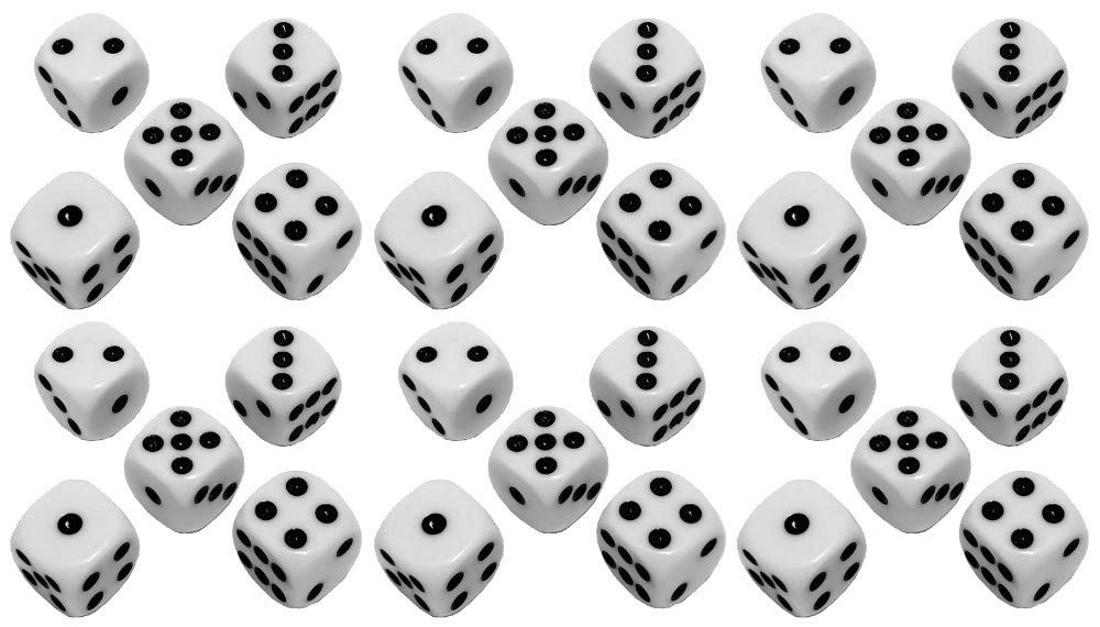 Cyber-Deals Set of 16mm Rounded Corners 6-Sided Opaque Pip Dice with Black Velvet Pouch ((30) White Pip Dice)
