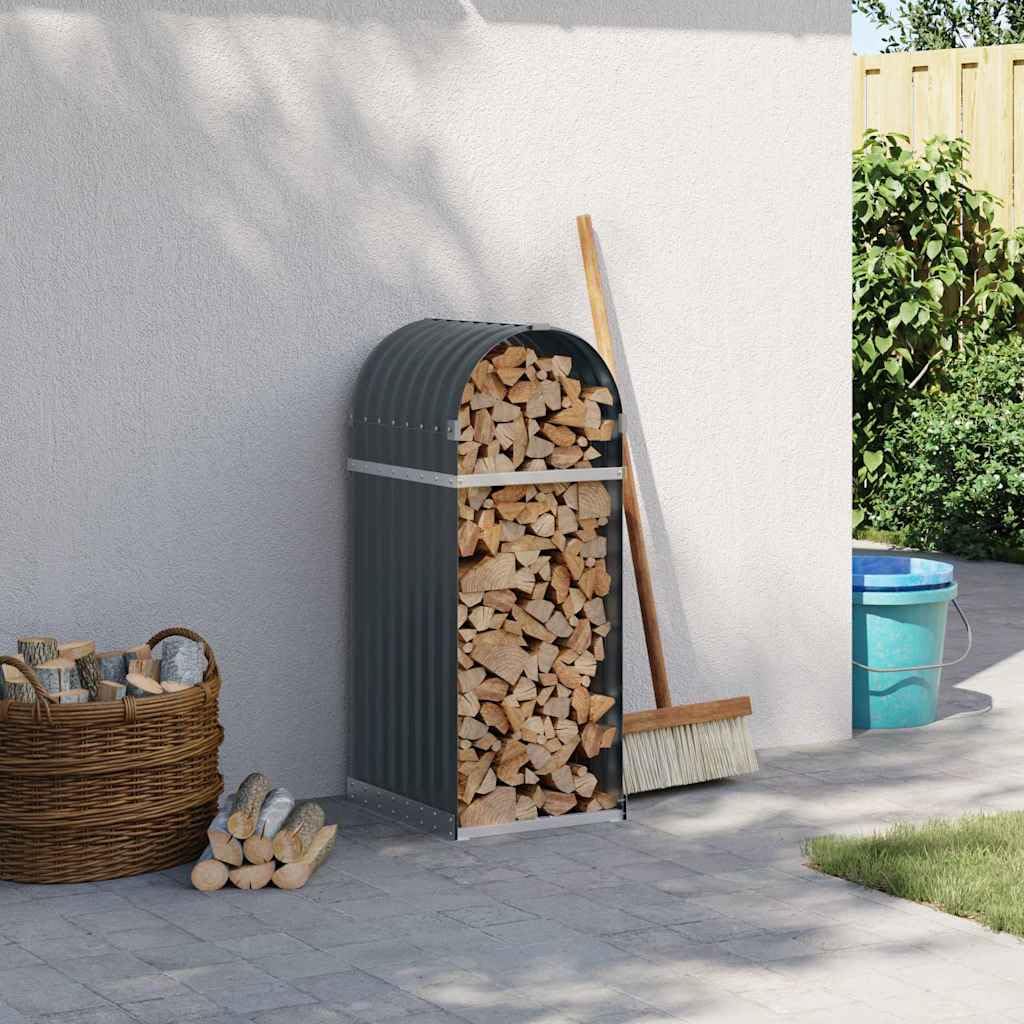 Cesta de madera antracita de acero galvanizado, 40 x 45 x 100 cm, para chimenea, estantería de leña, soporte para almacenamiento de almacenamiento, chimenea, horno, terraza, jardín