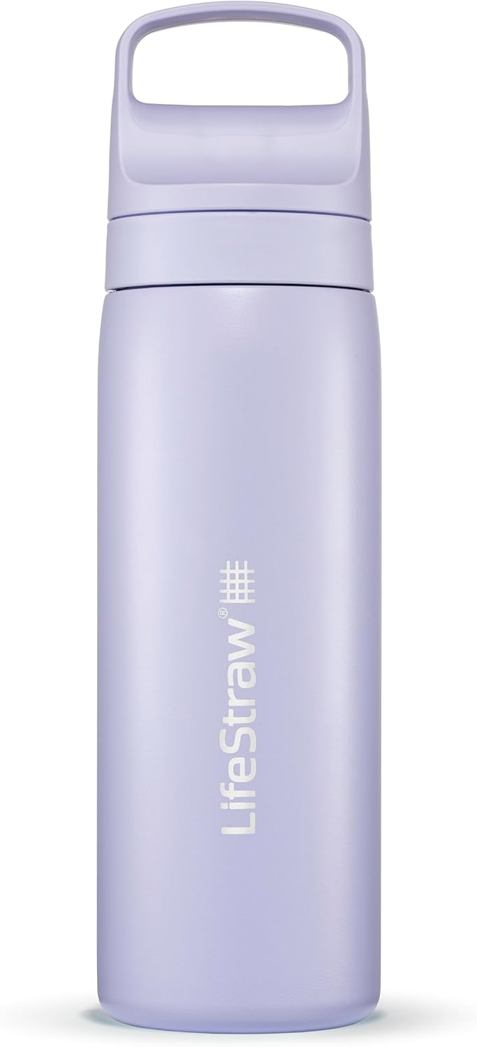 LifeStraw Go Series – Insulated Stainless Steel Water Filter Bottle for Travel and Everyday Use, Removes Bacteria, Parasites and Microplastics, Improves Taste, 18oz Provence Purple