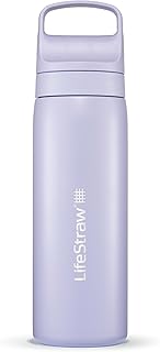 LifeStraw Seria Go – butelka z filtrem do wody ze stali nierdzewnej z podwójną ścianką bez BPA, izolowana próżniowo, do podróży i codziennego użytku; fioletowy prowansalski