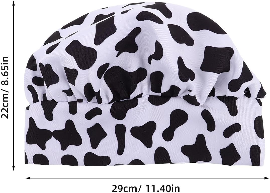 Chef Mushroom Hat Cow Print Working Cap Food Service Food Preservation Baking Hat for Kitchen Restaurant Adults Multi