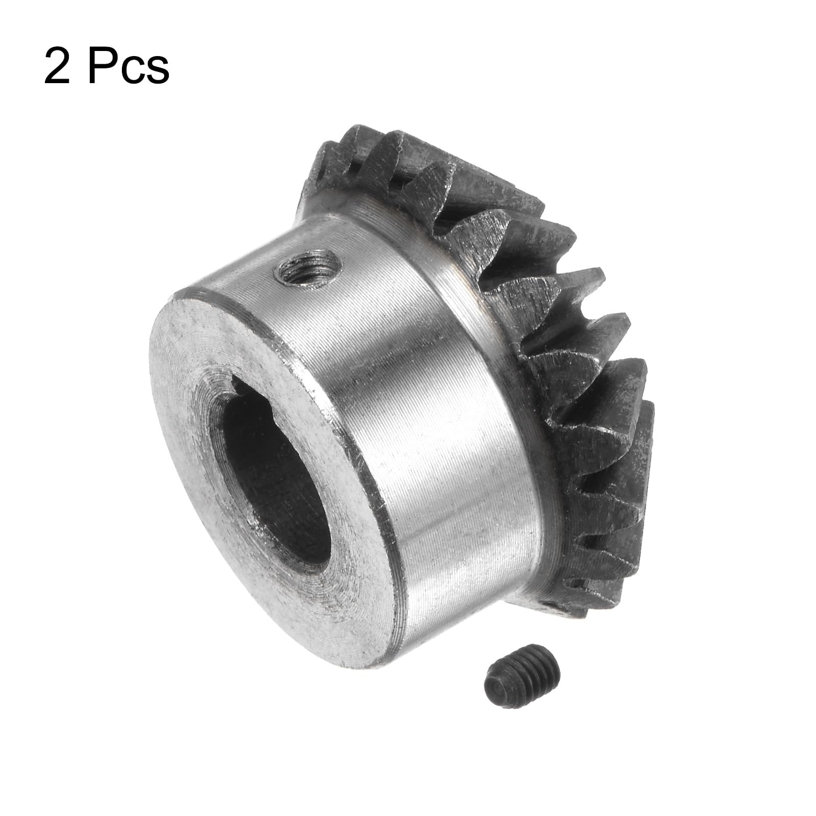sourcing map 2pcs Biseau Engrenage 2M 20 Dents 14 mm Arbre Trou 1:1 Conique Conique Pignon Engrenage 45# Acier 2 Module 90 Degré Direction Engrenage, avec 5mm Clavette