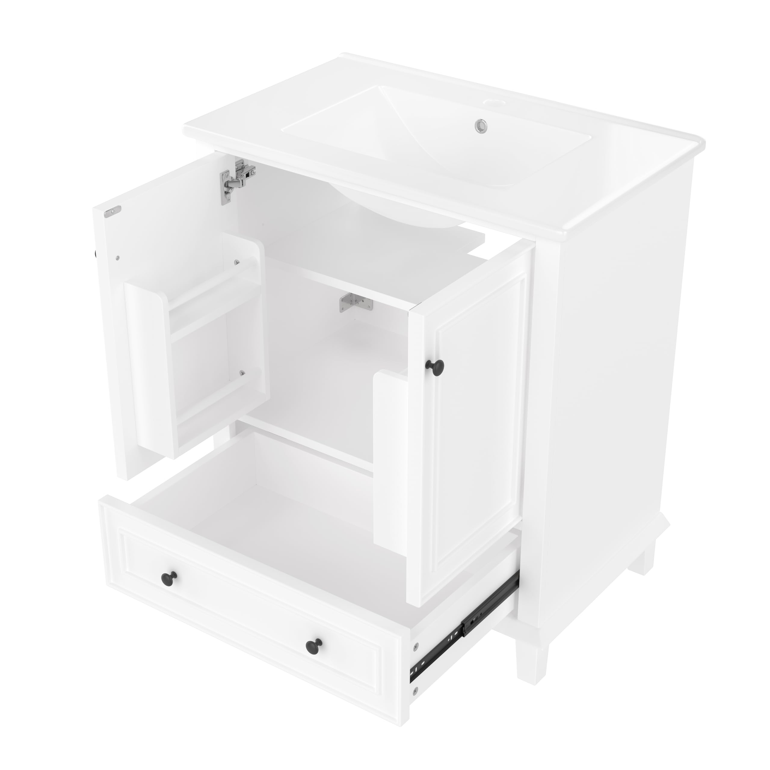 76 x 46 x 87 cm Armadietto da pavimento con lavabo, lavabo, gambe in legno massiccio, verniciatura completa, impermeabile e impermeabile, ampio spazio di archiviazione, lavabo in ceramica integrato