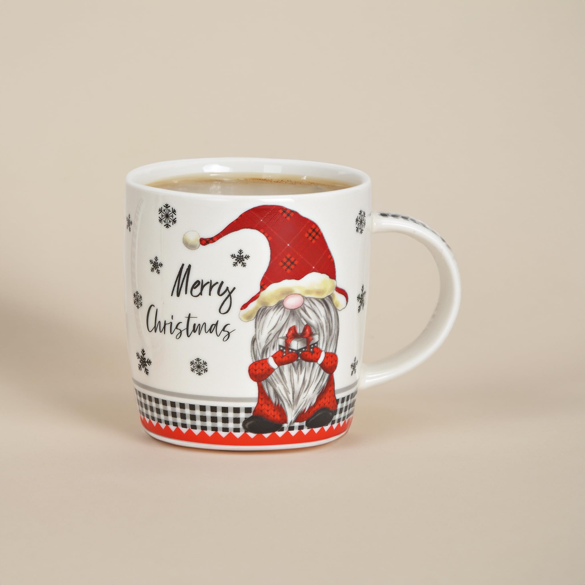 Matches21 - Tazas de café Merry Christmas, decoración navideña, gnomo gris y rojo, porcelana, 36 unidades, 12 x 9 x 8 cm, 340 ml