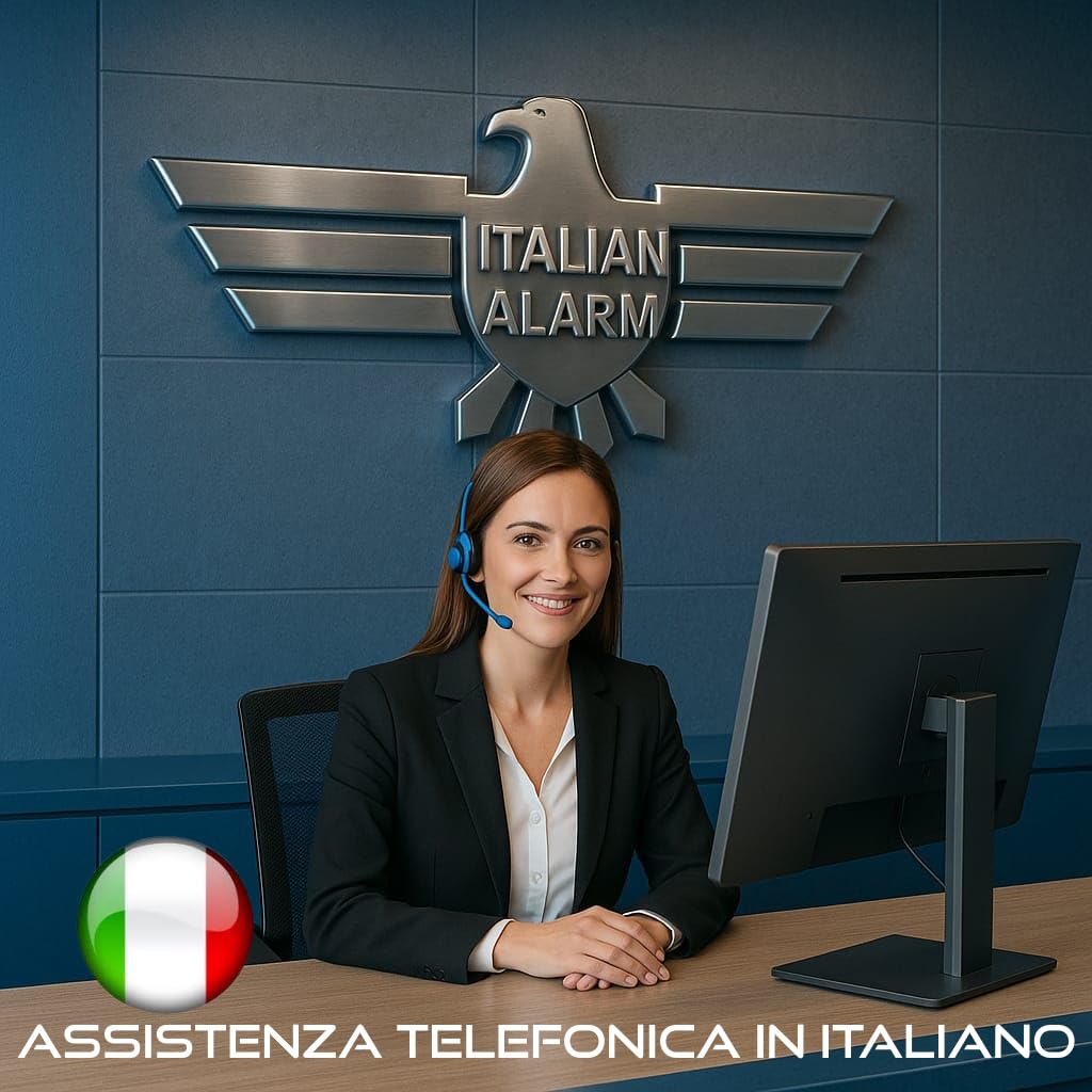 ITALIAN ALARM - Allarme Casa Senza Fili WiFi con Sirena Esterna, Kit Antifurto Casa Wireless, Sistema Sicurezza Completo con APP, Supporta Sim Gsm 4G. Già Configurato, Videotutorial, Assistenza Italia