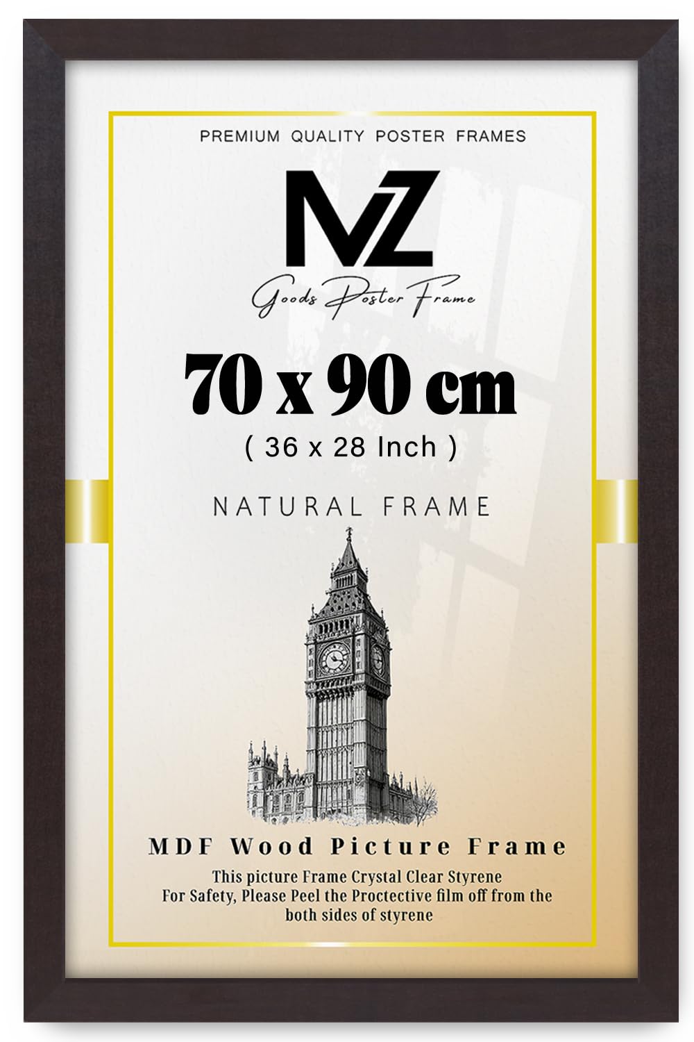 MZ GOODS | Extra Large 2' 4" x 2' 11" Mahogany Poster Frame (70 x 90 CM) - Bedroom, Dining Room or Hallway House Decoration 36 x 28 Inch [ Mahogany ]