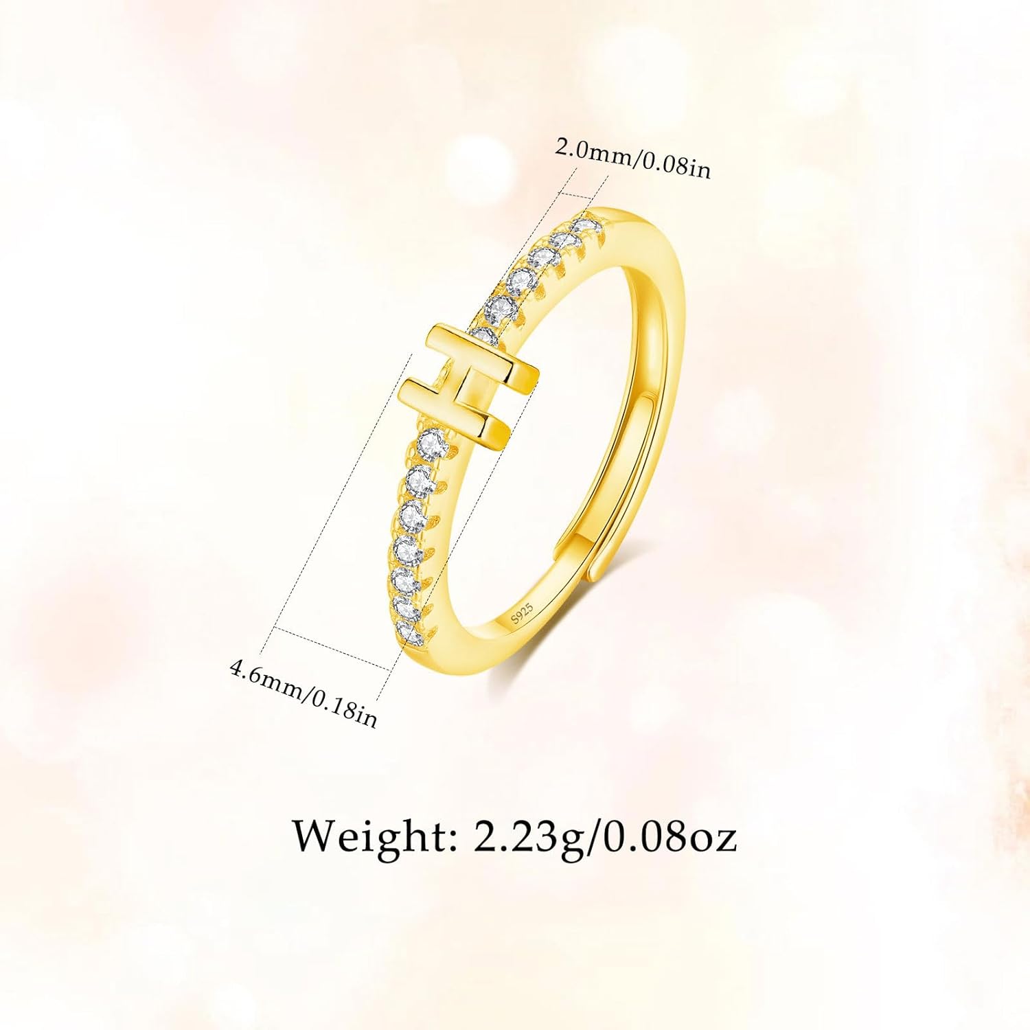 INFUSEU Gold Initial Rings with Letter H Jewelry for Women Teen Sterling Silver 925 Stacking Alphabet Monogram Toe Stackable Stacks Adjustable Size 7 8 6 Her Birthday - Image 6