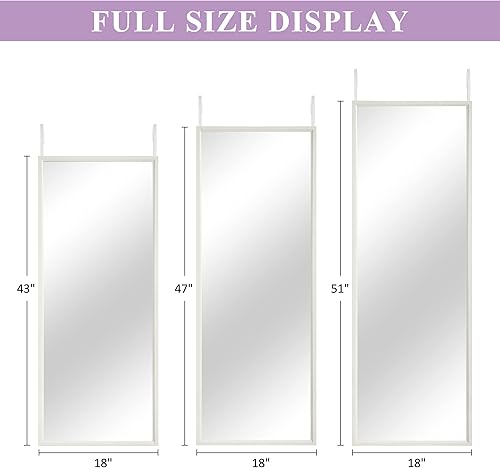 Miniatura 6 de MIRUO Espejo de longitud completa con ganchos de metal para colgar sobre la puerta o apoyado contra la pared o montado en la pared, espejo de puerta