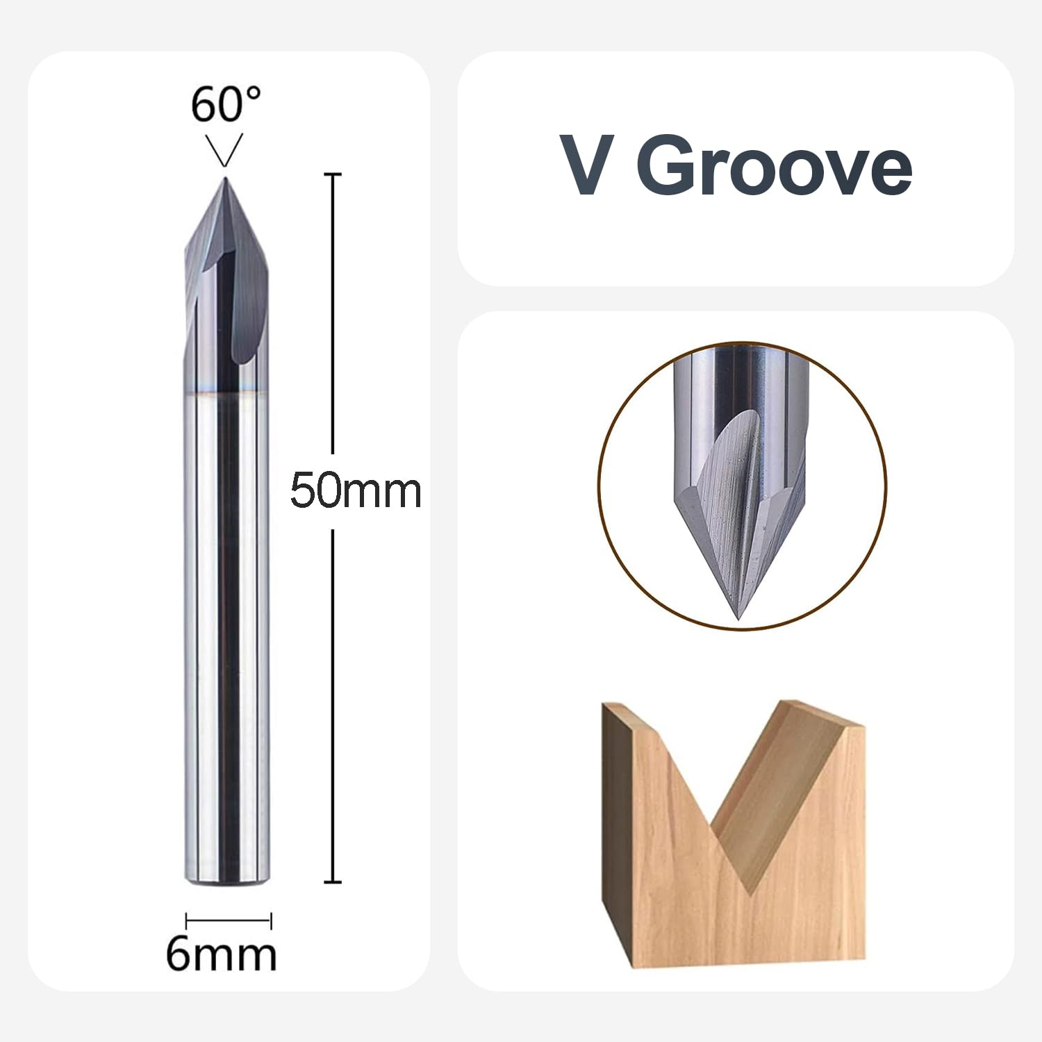 SpeTool frez do fazowania i grawerowania, 3 flety, V frez do rowków 6 mm, trzpień 60°, VHM, dłuto do grawerowania, frez trzpieniowy do drewna z powłoką TiAlN