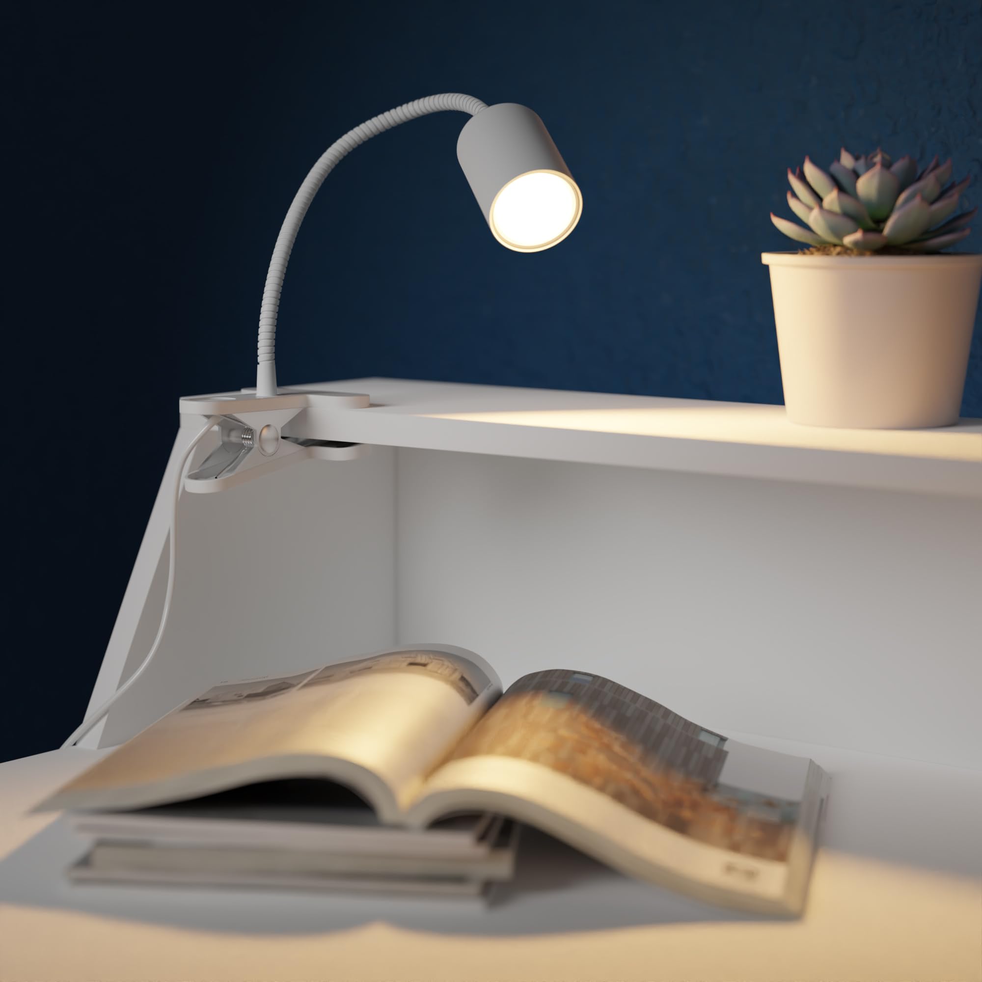 ledscom.de 2x Klemmleuchte WAIKA mit Schwanenhals und Schalter weiß matt, inkl. Smart Home RGBW GU10 LED Lampe, 5,41W, 473lm