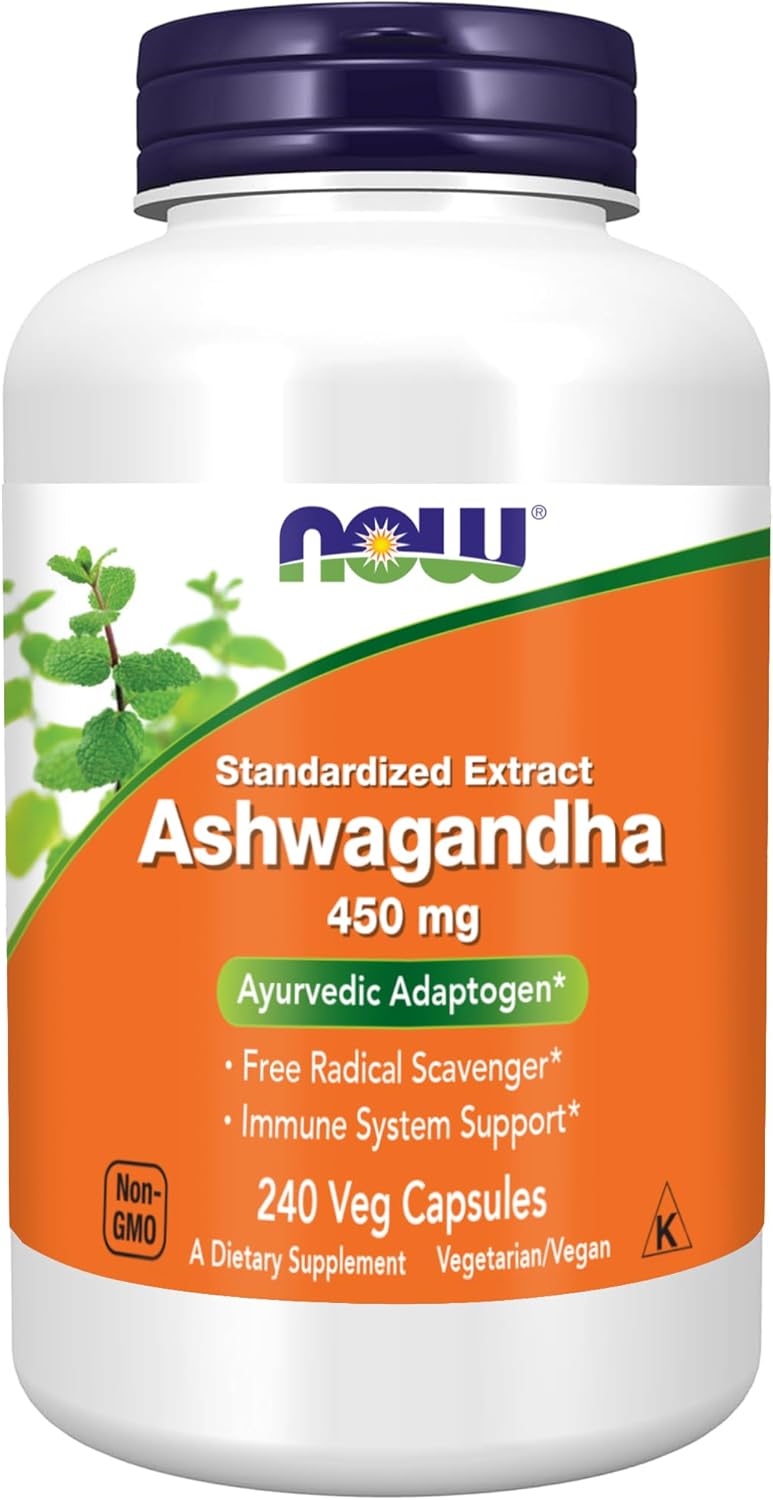 NOW Foods Ashwagandha Extract 450 mg Vegan, Kosher, Non-GMO – 240 Veg Capsules,