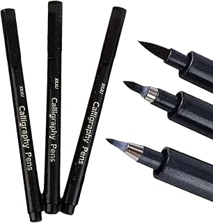 3Pcs Calligraphy Pens, Large/Medium/Small Black Ink Calligraphy Pens for Writing, Refillable Drawing for Drawing and Signature Kits for Beginners