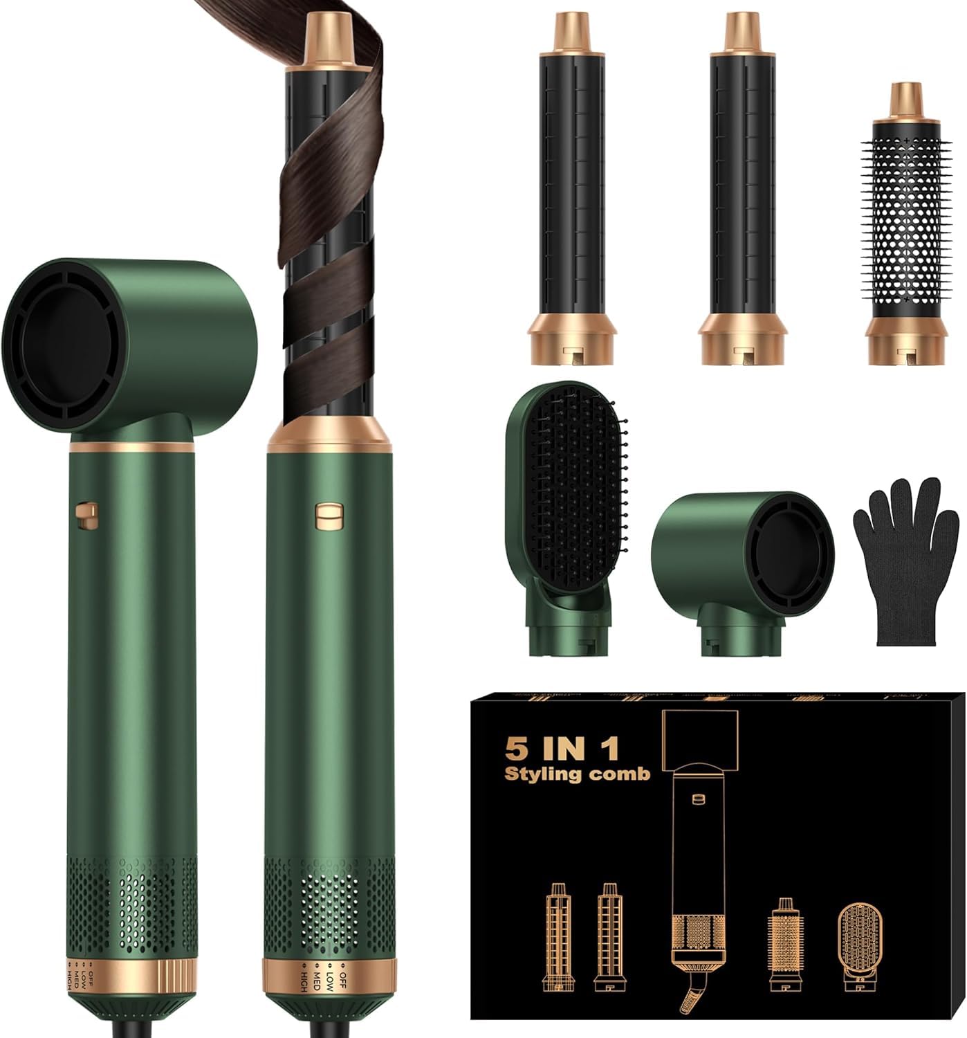 Hairstyler 5 in 1, Hair Styler Set, Haarstyler mit Fön Ionen Haartrockner, Automatischer Lockenstab, Hot Brush Rundbürste, Glättbürste Hairstyler Set für Glätten, Trocknen, Volumen, Locken