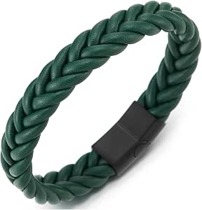 COOLSTEELANDBEYOND Braided Leather Bracelet For Men & Women - Magnetic Clasp, Black & White - View #7