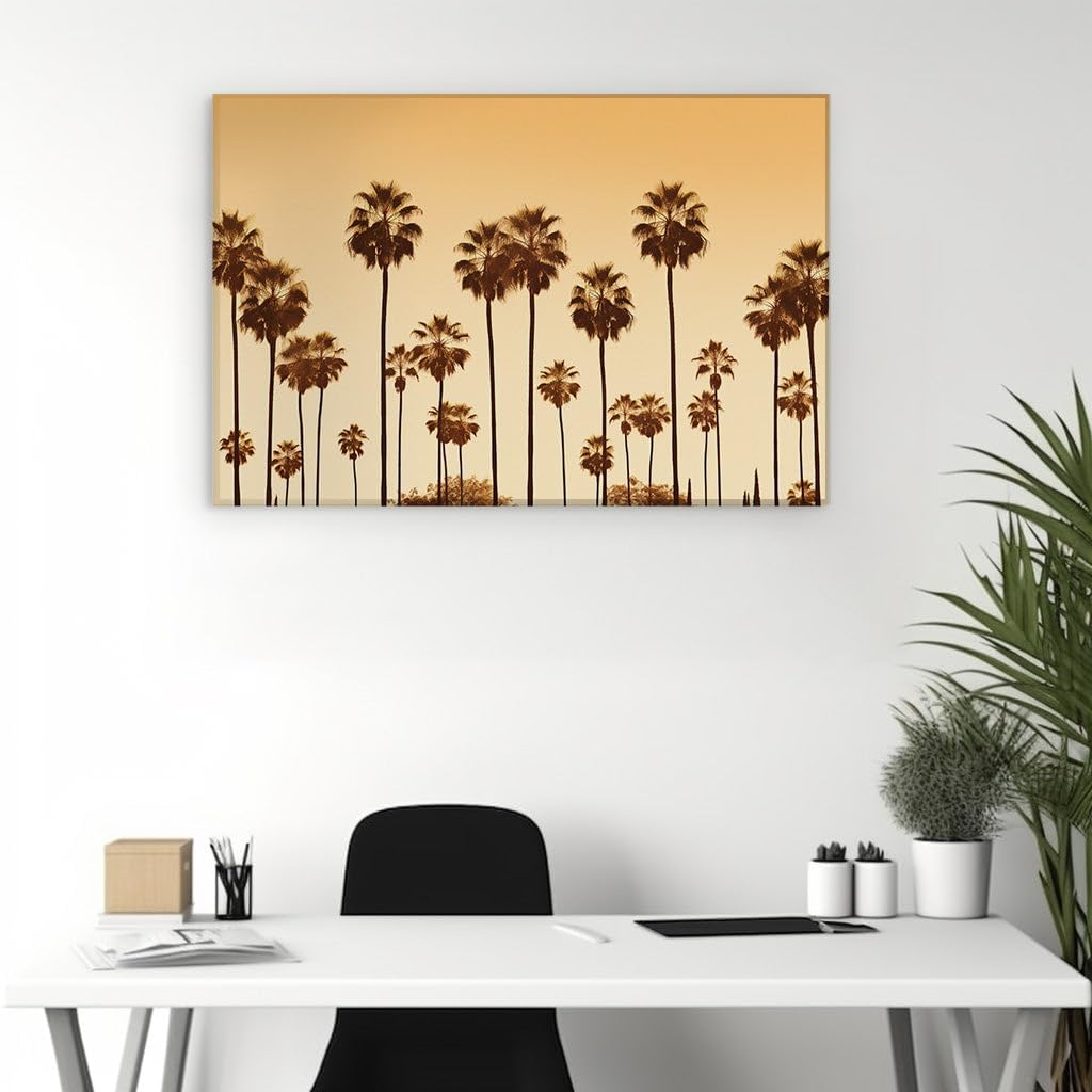 Canvas for Living room. Whispers of Sunset: Embracing Tranquility Amongst the Palm Silhouettes, 27 x 18 inch Canvas Wall Art - Contemporary Masterpieces - Modern Home Decor