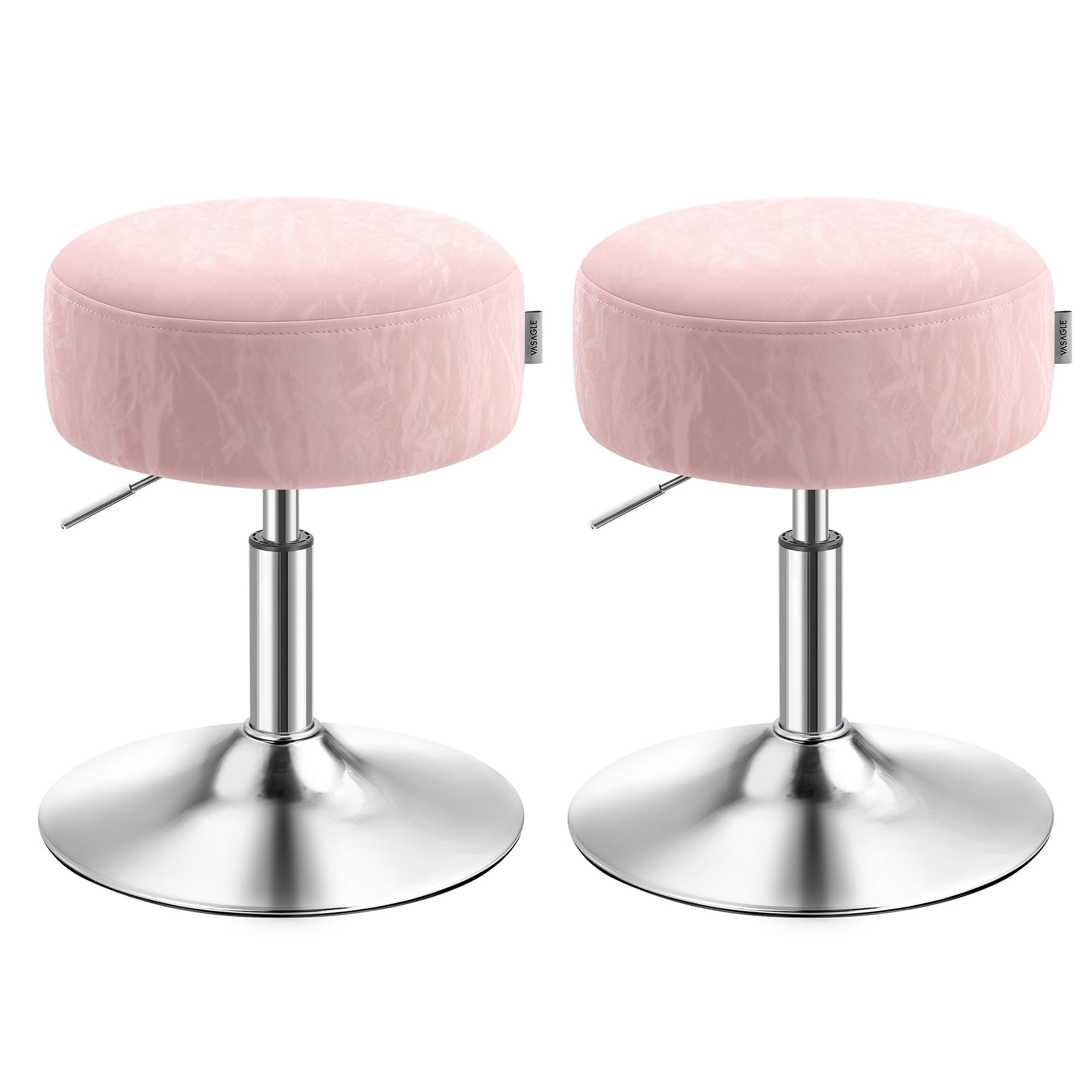 VASAGLE Schminkhocker 2er Set, Schminkstuhl, Barhocker, höhenverstellbar, 360° drehbar, PU, Dicke Polsterung, für Schlafzimmer, Küche, Esszimmer, modern, pastellrosa ZH2504013