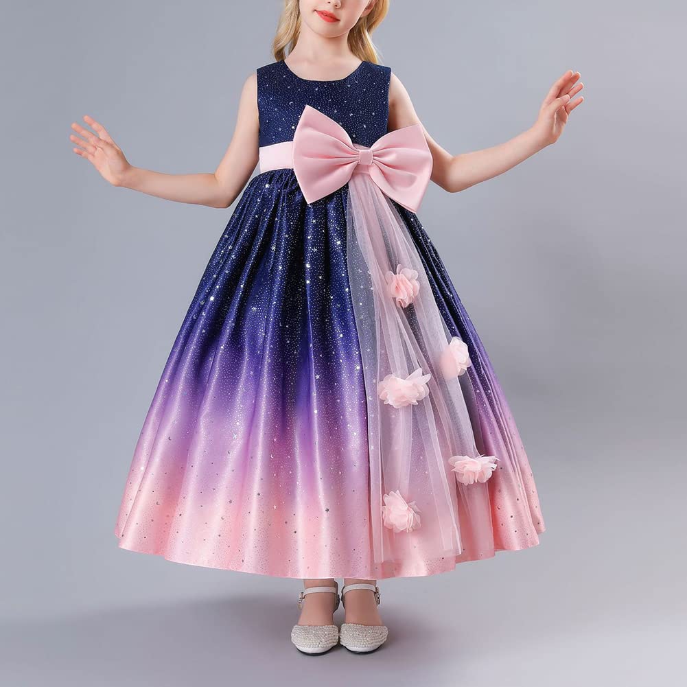 DAIHAN Abito da Principessa Bambina Ragazza Vestito da Cerimonia Abiti da Sera Matrimonio Abito da Sposa Senza Maniche Damigella Matrimonio Compleanno