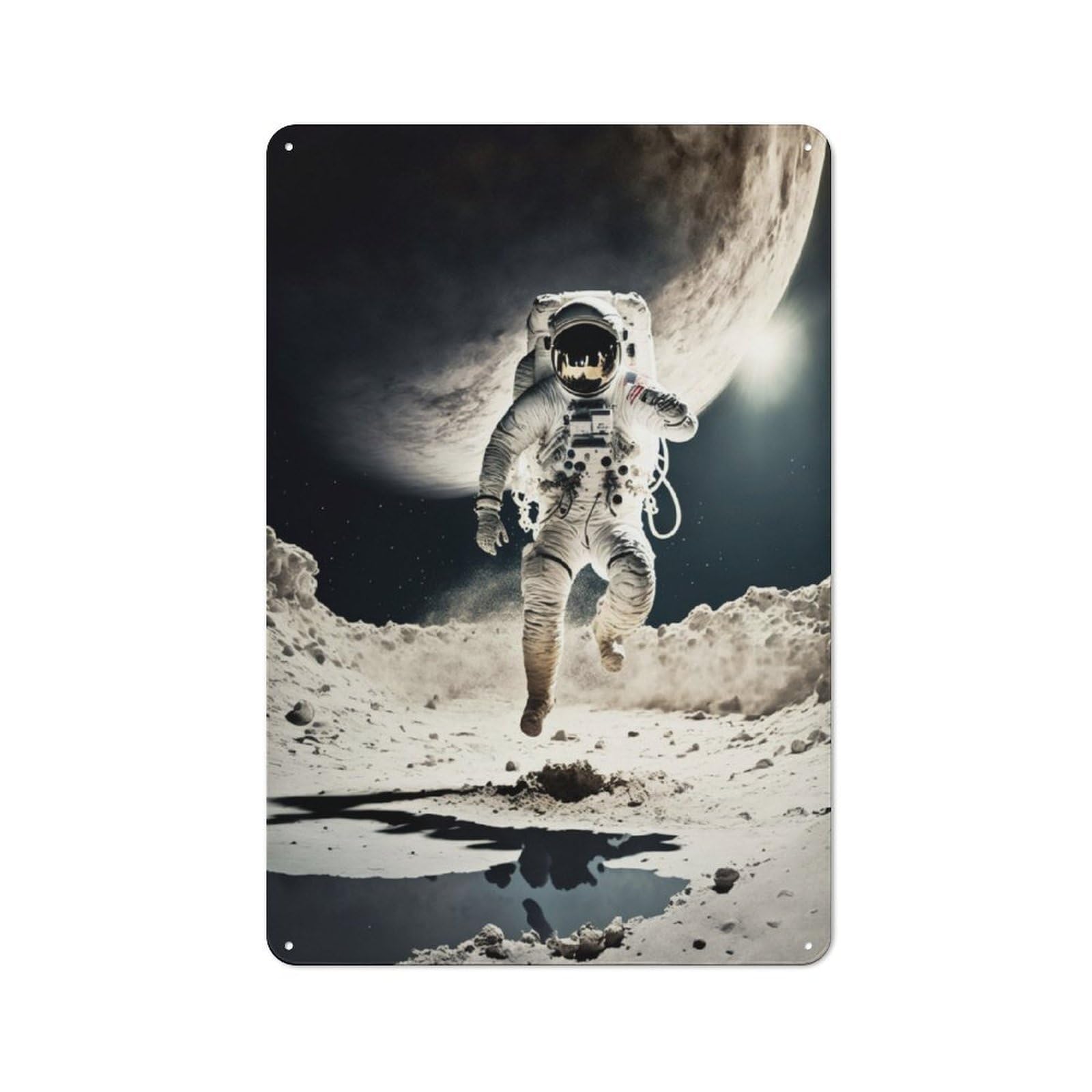 Junmoney Astronaut Exploring Moon Rustic Metal Plaque 30X20cm For Guest Room Or Hallway, For Home Interiors, Feature Walls And Decorative Displays
