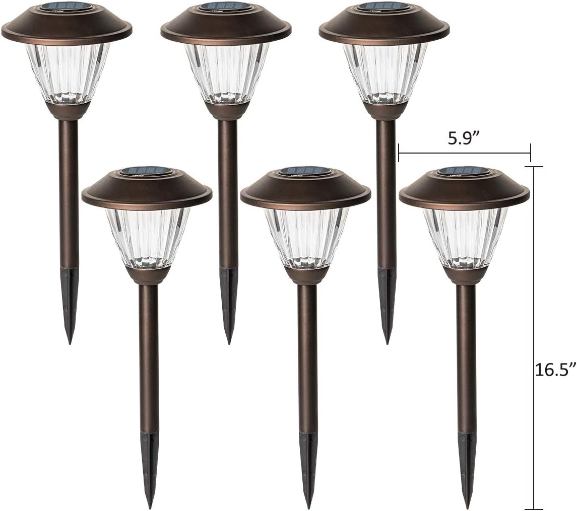 SOLPEX Solar Pathway Lights Outdoor, 6 Pack Solar Powered Garden Lights, Automatic Glass Metal Waterproof Solar Landscape Lights for Landscape, Lawn, Pathway, Walkway and Driveway(Warm White)