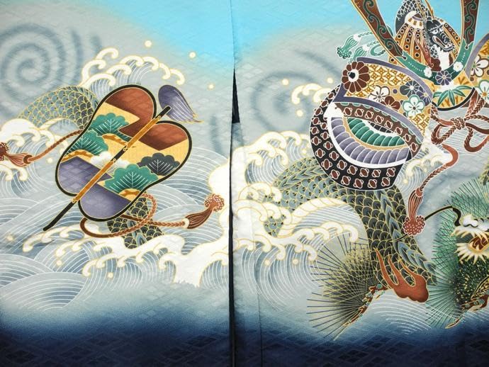 Amazon.co.jp: 七五三 5歳男の子着物フルセット水色系 兜に龍