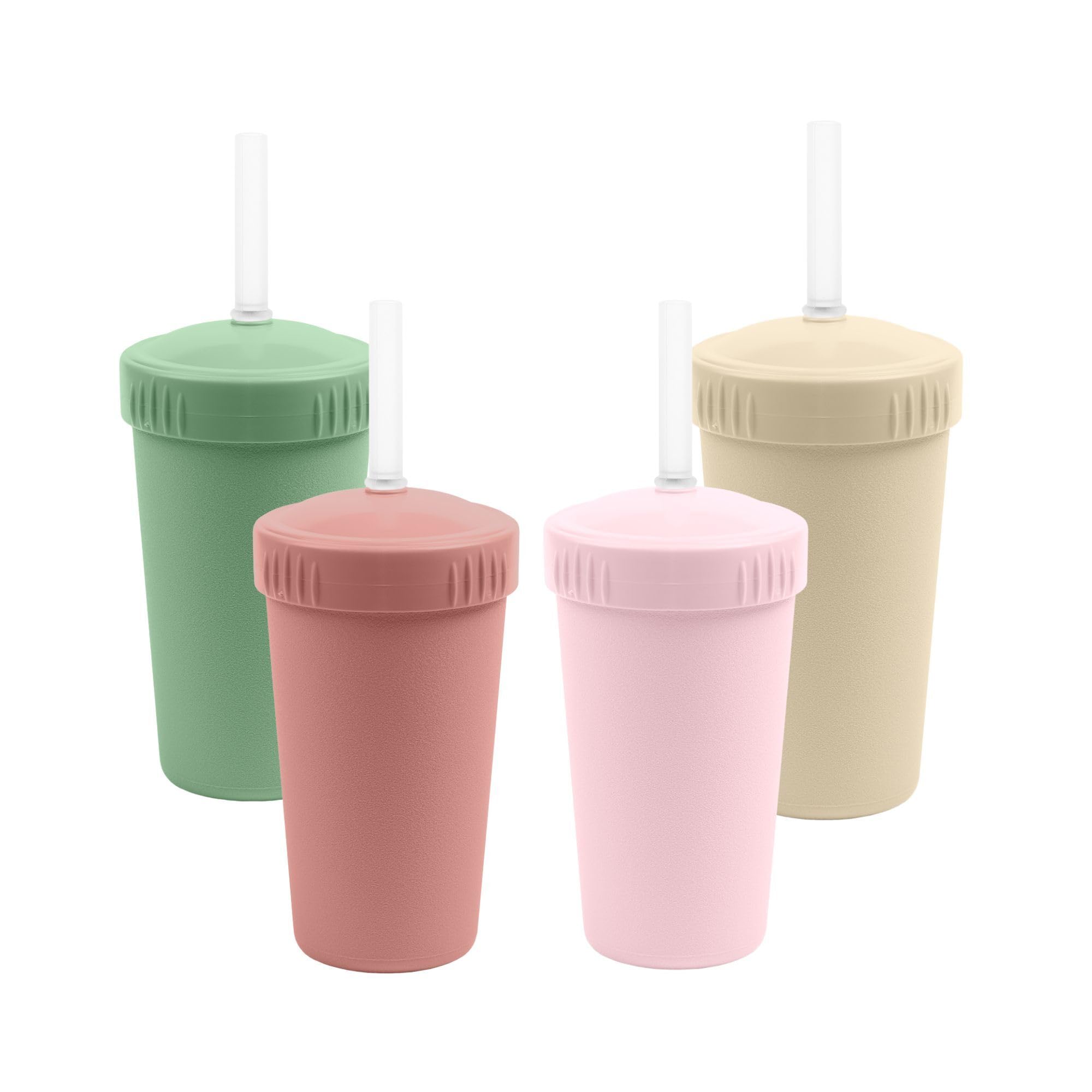 Re-Play 10 oz. Straw Cups for Kids with Silicone Locking Straws - Dishwasher & Microwave Safe - Made in USA - Set of 4-7.37" x 7.37" x 1.25" - Desert