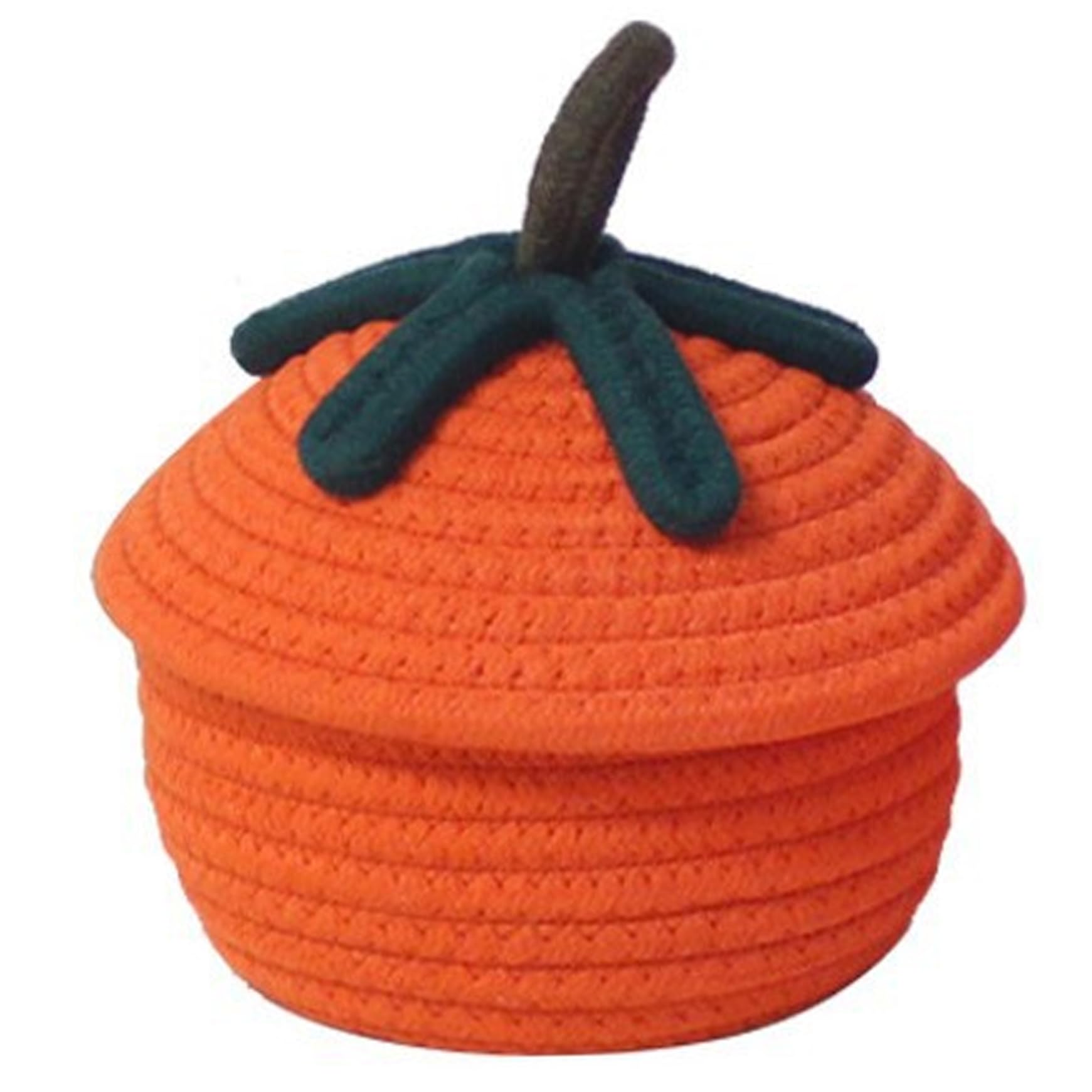 Cnafgbgg Orange Halloween Basket Pumpkin Cotton Rope Woven Basket With Lid Toy Storage Bins For Halloween Candy & Snack.