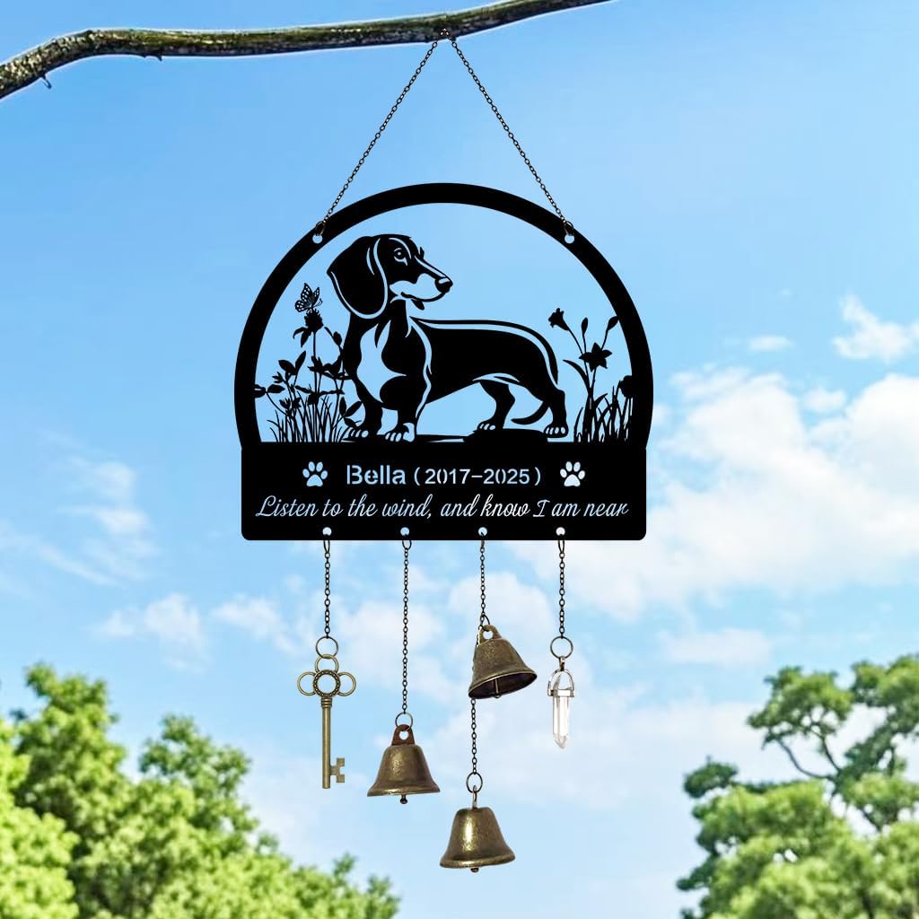 COWCUTE Personalized Dachshund Memorial Wind Chimes – Pet Loss Sympathy Gift for Dog Owners, Outdoor Dog Remembrance Wind Chime, Bereavement Gift for Loss of Dachshund, Pet Memorial Garden Decor