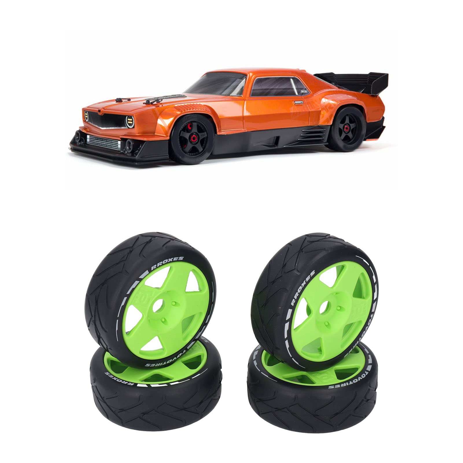 Rimes de Ruedas de plástico para Carreras 1/8 RELAS RC RC con neumáticos de Goma de Agarre Fuertes 4 pcs (Verde)