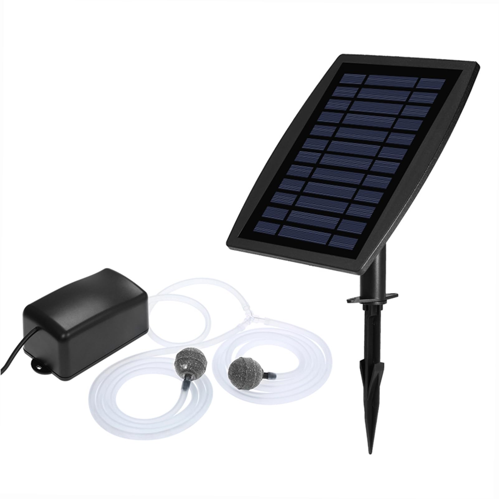 Pompe à oxygène Solaire, Oxygénateur Aquarium, Pompes à Air Aquarium Solaire, Oxygénateur de réservoir de Poissons, Bulleur Bassin avec Oxygène Pipe et 2 Air Bubble Stone