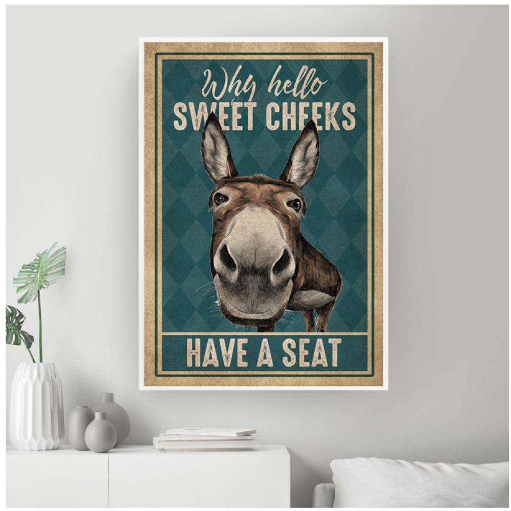 WANGHH Funny Donkey Why Hello Sweet Cheeks Quote Canvas Painting Vintage Posters and Prints Wall Pictures for Living Room- 50x70cm unframed