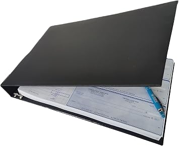7 Ring Business Check Binder، Durable 3 On A Page، Professional Finance Document Holder with Fold Over Clear Vinyl Pouch Bill Keeper، Removable 6-Year Calendar Black ABC Printing
