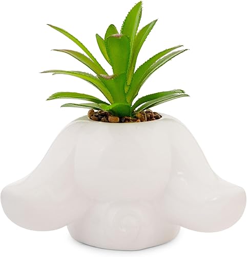 Miniatura 3 de Toynk Sanrio Cinnamoroll - Mini maceta de cerámica esculpida de 3 pulgadas con suculentas artificiales, bonita maceta, plantas de interior de