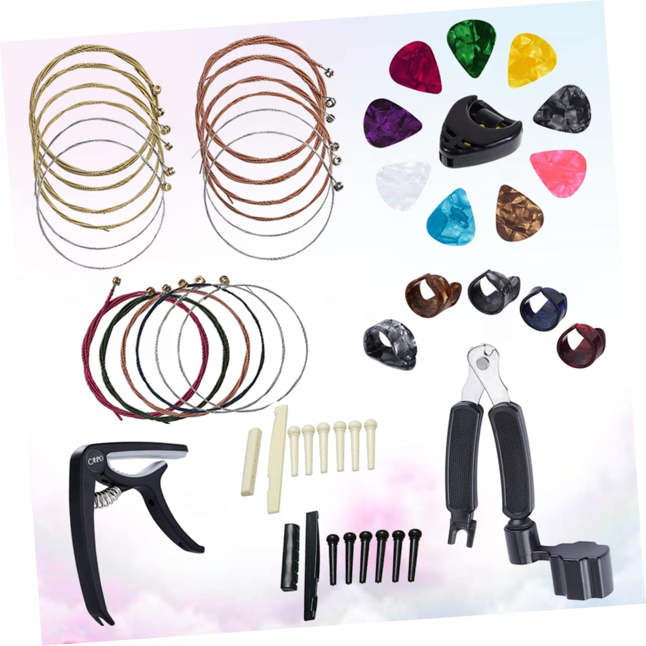 TOYANDONA 2piezas Accesorios Para Guitarra Kit De Cambio De Cuerdas Púas Bobinador Soporte Para Púas Puente Cejuela y Sillín Negro