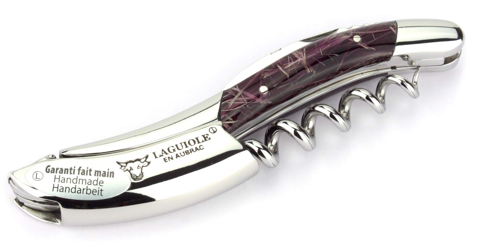 Laguiole en Aubrac Kellnermesser Sommelierbesteck SOM99F1I Griffschalen Acrylglas ''Feu d'dart' violett, Edelstahl glänzend