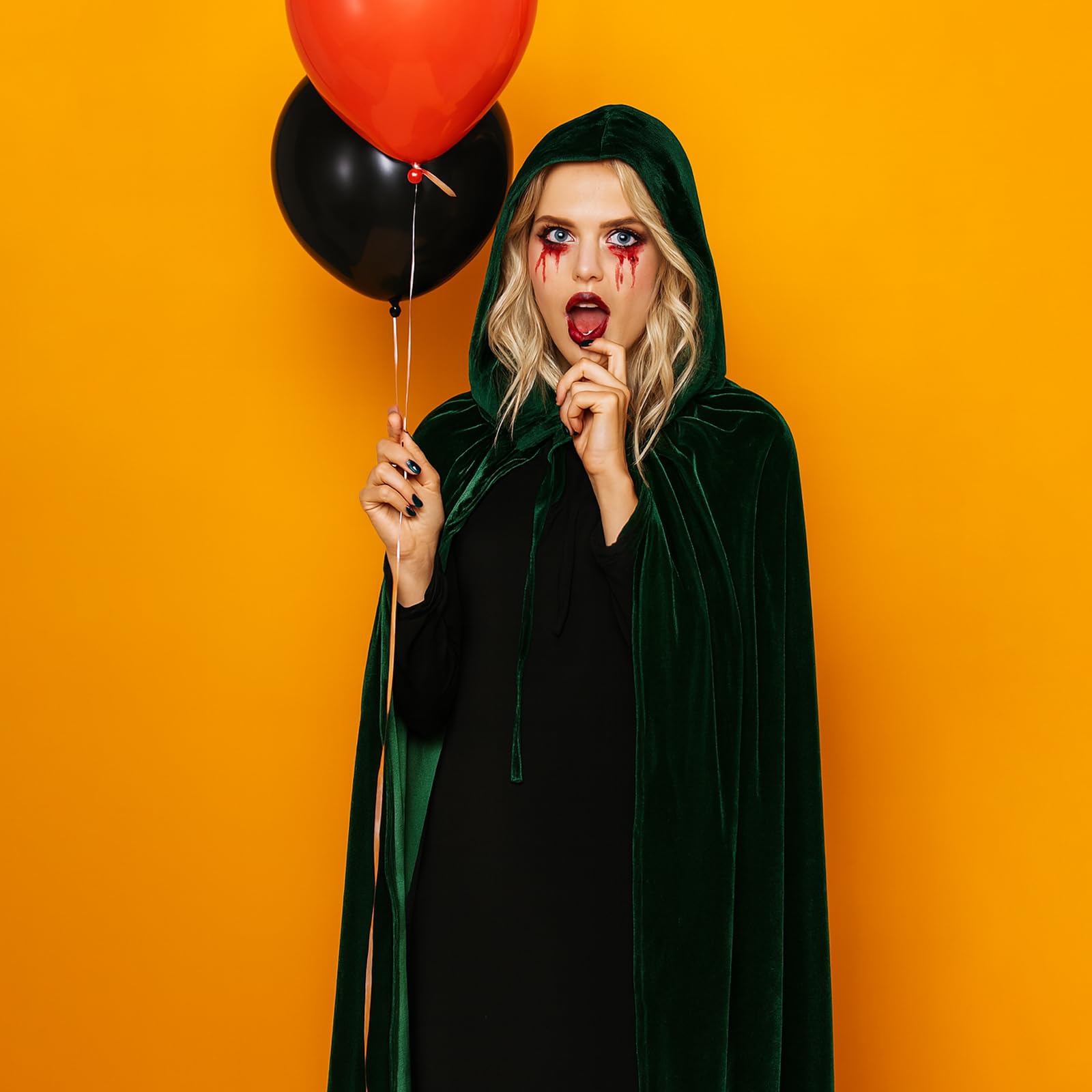 AYNKH Velvet Cloak 59'' Full Length Hooded Cloak with Storage Bag Medieval Vampire Cape Halloween Costume Accessory Unisex (Green) - Image 4