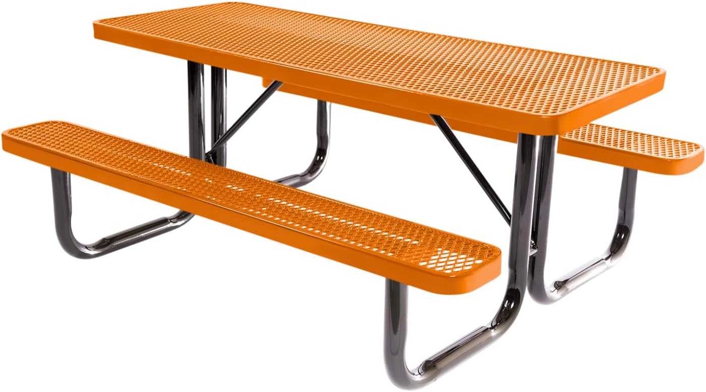 COATEDOUTDOORFURNITURE Heavy-Duty Portable Outdoor Picnic Table, Thermoplastic Coated Expanded Metal Commercial-Grade Patio Dining Furniture Made in America (6ft Rectangular, Orange)