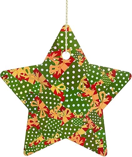 Christmas Ceramic Star Ornaments, Christmas Decorations With Red And Green Box Printed On Ceramic Ornaments, Christmas Ornaments For Gifts Pack 5 #TOP8