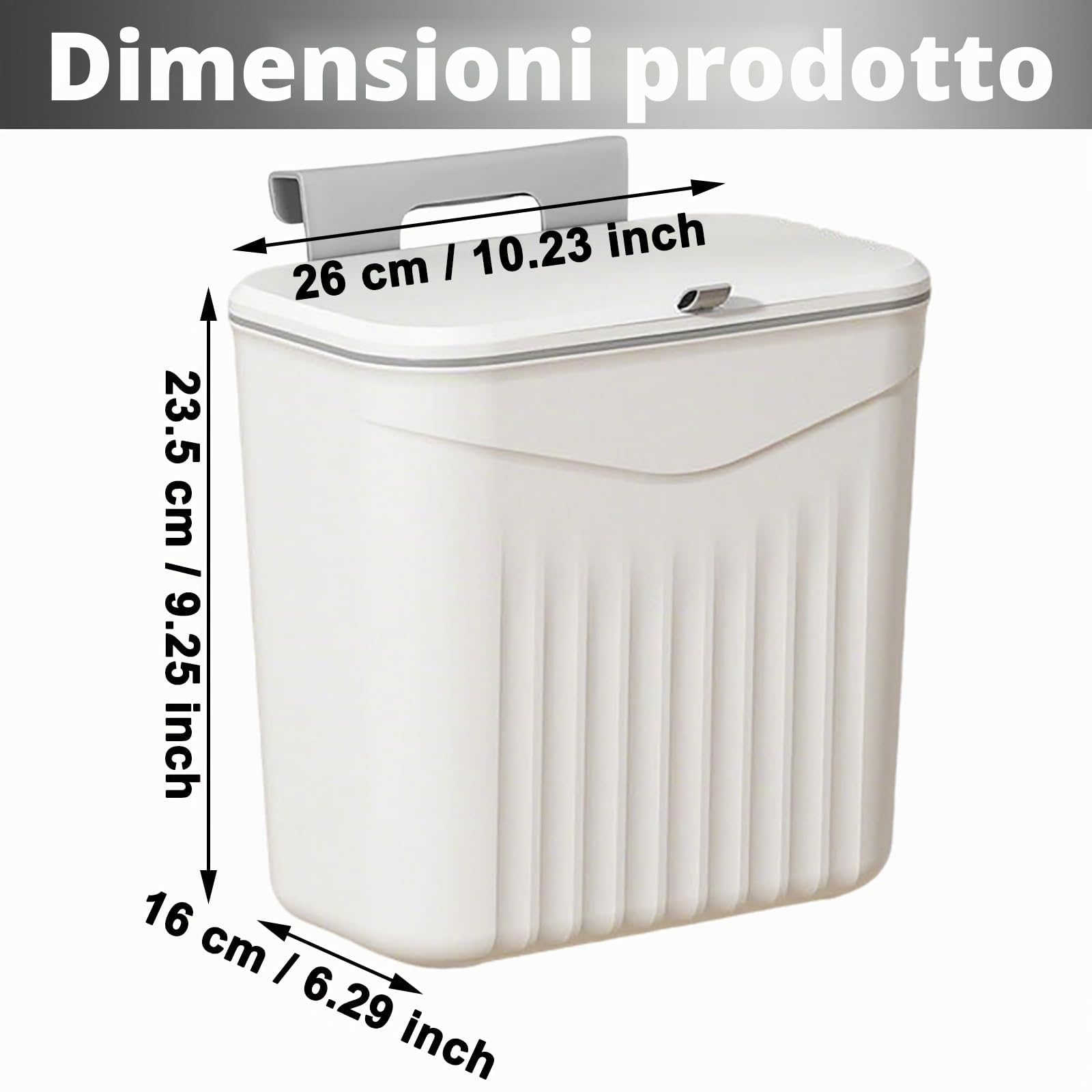 Pattumiera Cucina da Appendere, Pieghevole Secchio Spazzatura Sottolavello8,5L con Coperchio, Pattumiera Estraibile Sottolavello, Compostiera Sospesa per Cucina, Bagno, Campeggio, Auto, Ufficio(Bianco
