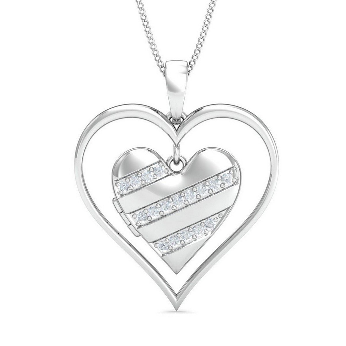 14KT White Gold Photo Locket Pendant for Women-image-0