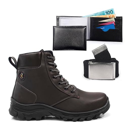 Bota Masculina Adventure Com Carteira E Cinto Épico Coturno Trilha Trail Casual Leve Confortavel
